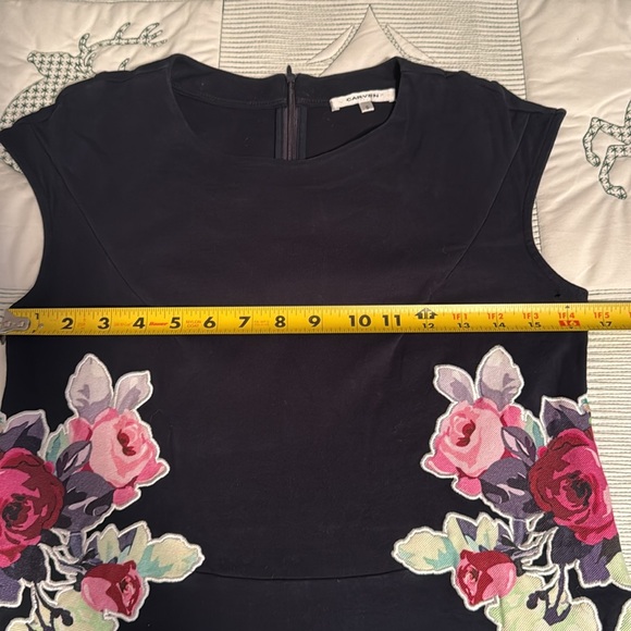 Carven Navy Dress with Pink Floral Accents-A Line-Pockets-Size S - Picture 6 of 8